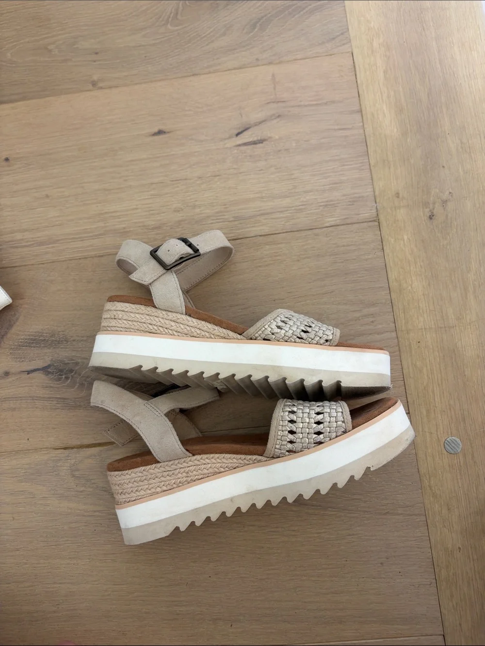 Toms Beige Woven Platform Sandals with Ankle Strap